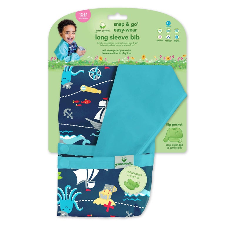 green sprouts Easy-wear Long Sleeve Bib | Waterproof Protection | Flipped Pocket, Soft Material, Easy Clean Smock 2T-4T (Pack of 1) - Image 1